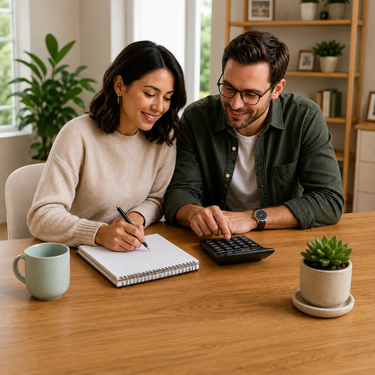 Homeowner reviewing monthly budget