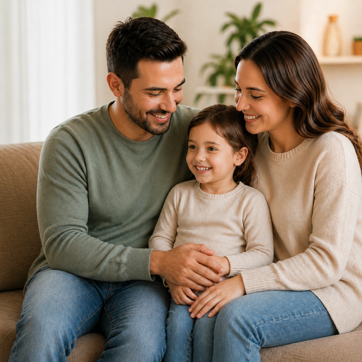 Happy family protected by term life insurance with living benefits